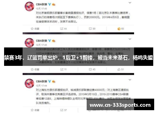 禁赛3年,辽篮罚单出炉,1后卫+1前锋,被当未来基石,杨鸣失望 禁赛3年,辽篮罚单出炉,1后卫+1前锋,被当未来基石,杨鸣失望