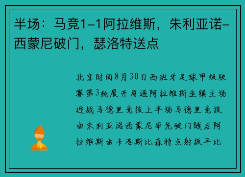 半场:马竞1-1阿拉维斯,朱利亚诺-西蒙尼破门,瑟洛特送点 半场:马竞1-1阿拉维斯,朱利亚诺-西蒙尼破门,瑟洛特送点